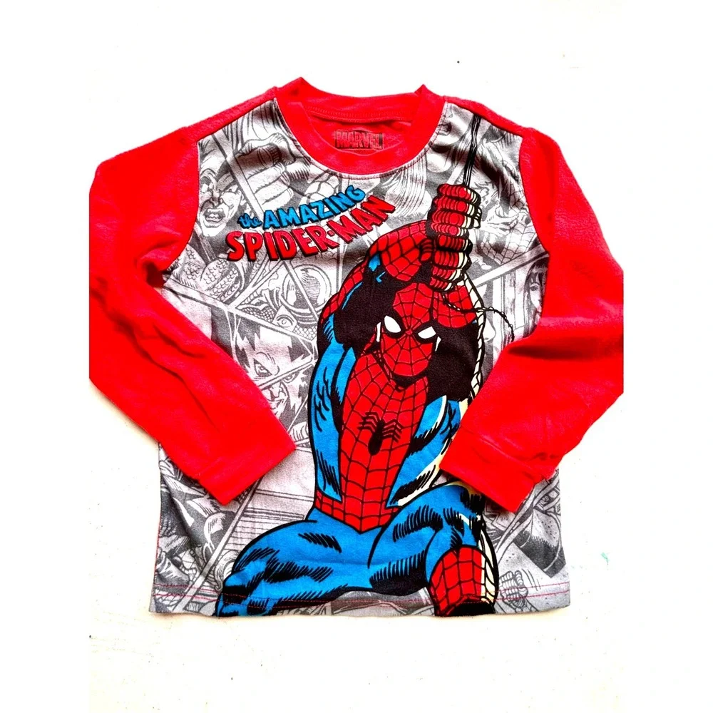 Marvel Spider-Man Pajama Set Kids 4/5 T Red Grey 3-Piece Top Pants Hat Bundle